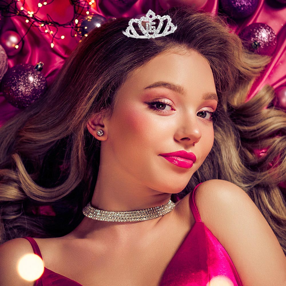 Madeline Love Clear, Silver "16" Crystal Rhinestone Mini Tiara - Hair Accessories - extra