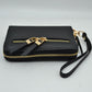 Structured Dual Zipper Wristlet Wallet Clutch with Removable Strap - Black - Clutch Bags