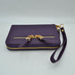 Structured Dual Zipper Wristlet Wallet Clutch with Removable Strap - Purple - Clutch Bags