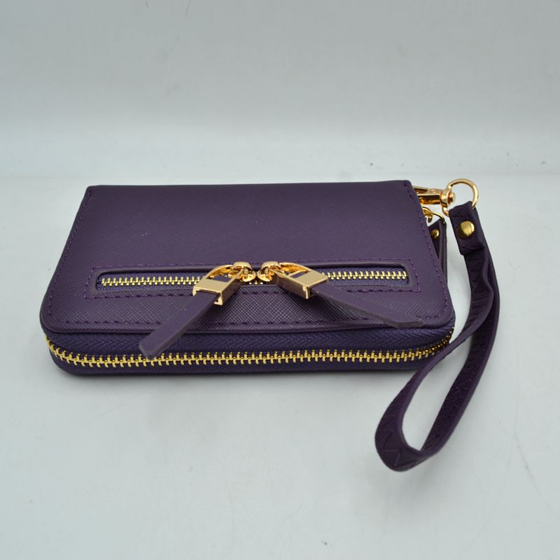 Structured Dual Zipper Wristlet Wallet Clutch with Removable Strap - Purple - Clutch Bags
