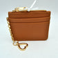 Slim Card Holder Wallet with Zipper Pocket and Heart Keyring - Light Brown - Bags & Wallets