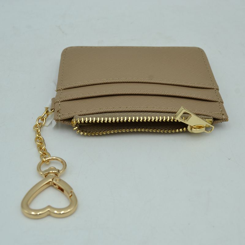 Slim Card Holder Wallet with Zipper Pocket and Heart Keyring - Bags & Wallets