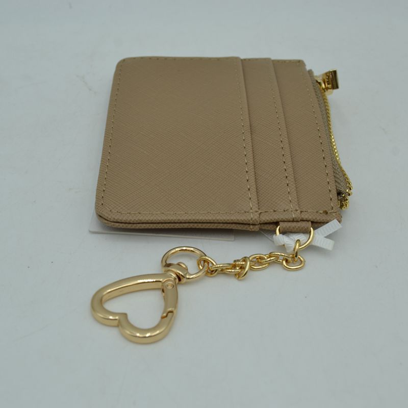 Slim Card Holder Wallet with Zipper Pocket and Heart Keyring - Bags & Wallets
