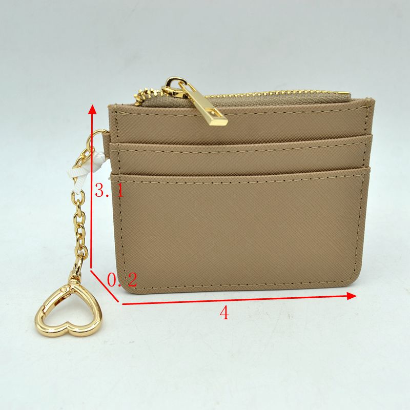 Slim Card Holder Wallet with Zipper Pocket and Heart Keyring - Bags & Wallets