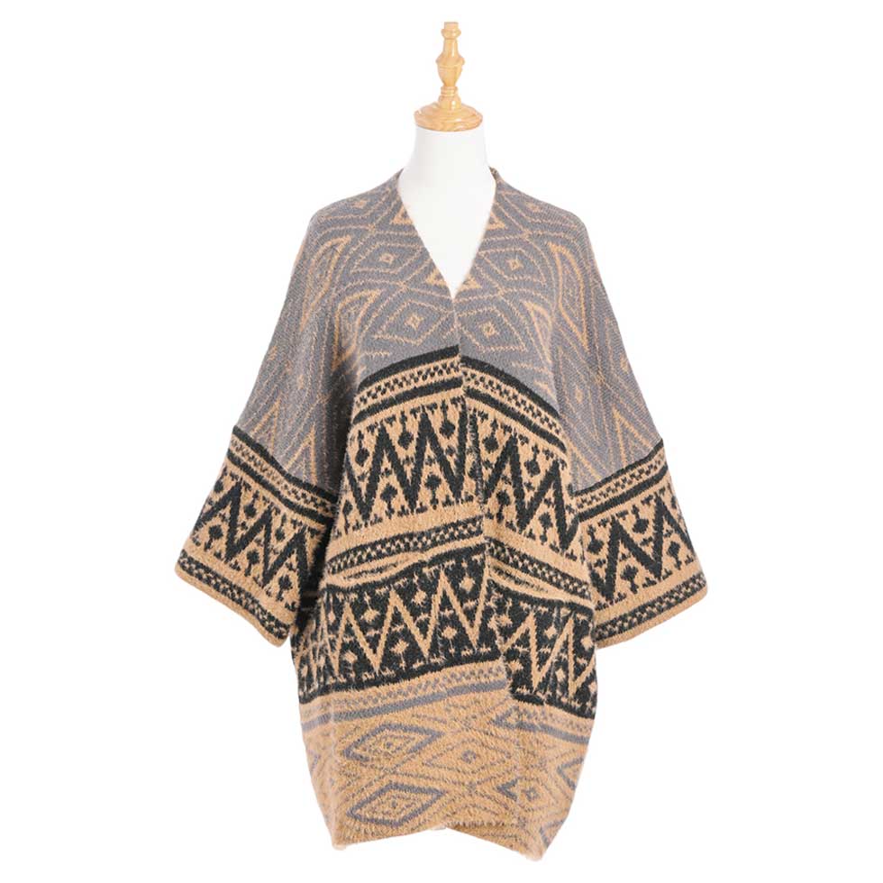 Tan Boho Patterned Poncho, With the latest trend in ladies' outfit cover-up! the high-quality knit poncho is soft, comfortable, and warm but lightweight. It's perfect for your daily, casual, party, evening, vacation, and other special events outfits. A fantastic gift for your friends or family.