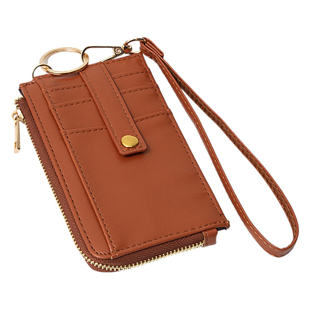 Faux Leather Basket Weave Flat Card Holder Wallet with Wristlet - Wallets