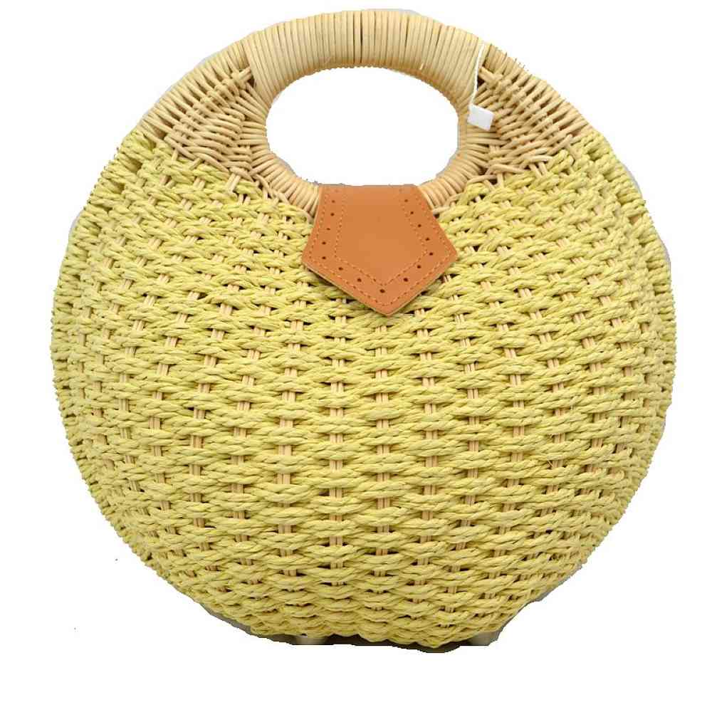 Tan Make a vibrant, sun-kissed statement with this beautifully structured round straw handbag. Combining a striking geometric silhouette with organic textures, this bag is a cheerful, high-fashion addition to your vacation wardrobe, picnic dates, or warm-weather strolls.
