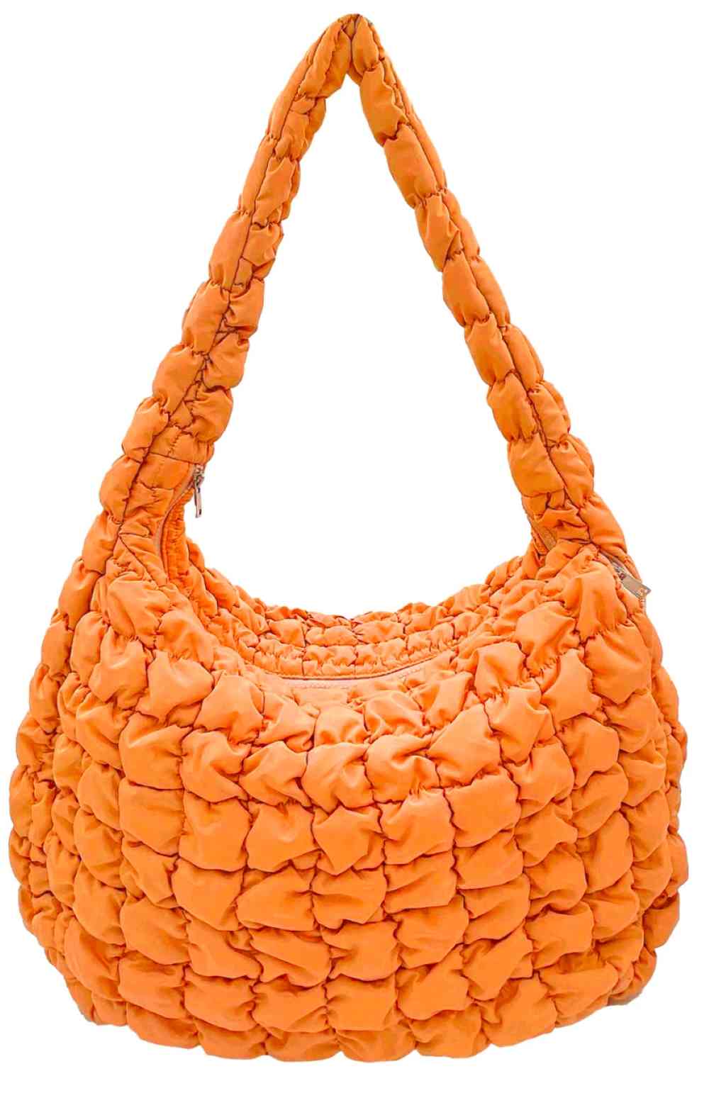 Tangerine Carry your essentials in style with this Large Quilted Solid Bag. Crafted from durable 100% polyester with a classic quilted design, it offers a sleek, versatile look that complements any outfit. The adjustable sling strap allows for comfortable crossbody wear, making it perfect for everyday errands, travel, or casual outings.