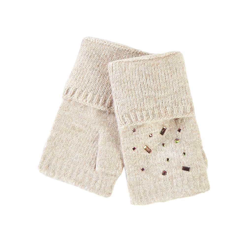 Taupe Bling Stone Embellished Knit Fingerless Gloves, provide protection while keeping hands warm, featuring bling stone embellishments to make a stylish statement. Wear gloves or a cover-up as a mitten to make your outfit gorgeous with luxe and comfortability. A beautiful gift for the persons you care about the most. 