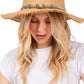 Taupe Braided Starfish Band Frayed Straw Summer Sun Hat features a distinctive braided starfish band and stylish frayed edges. The wide brim provides optimal UV protection while maintaining breathability, making it an essential accessory for beach outings, resort wear, or any outdoor summer activity. Lightweight construction ensures all-day comfort.