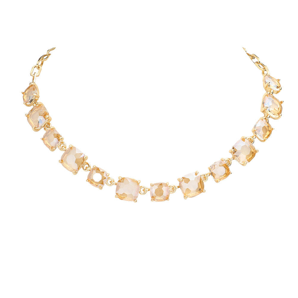 Taupe Cushion Square Stone Link Evening Necklace, is the perfect accessory for any occasion. Crafted with attention to detail, this evening necklace will add a touch of glamour to any attire. Perfect Birthday Gift, Mother's Day Gift, Anniversary Gift, Christmas Gift, Valentine's Day Gift, Wedding Party.