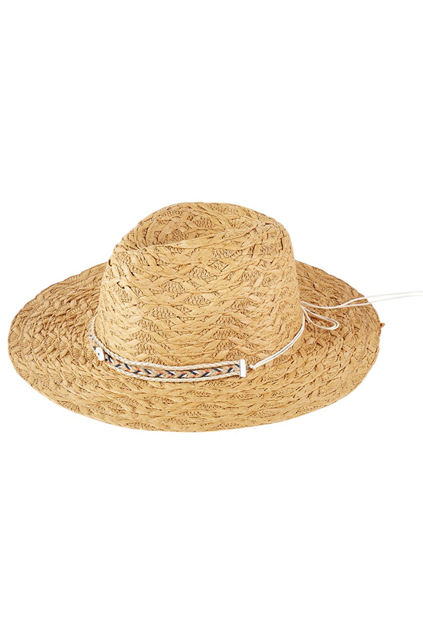 Taupe Evil Eye braided band sun hat offers superior protection against harsh summer rays while maintaining breathability. The distinctive evil eye motif adds a sophisticated touch to casual outfits. Lightweight construction ensures comfort during extended wear, making it an essential accessory for beach outings, garden parties, or everyday sun protection.