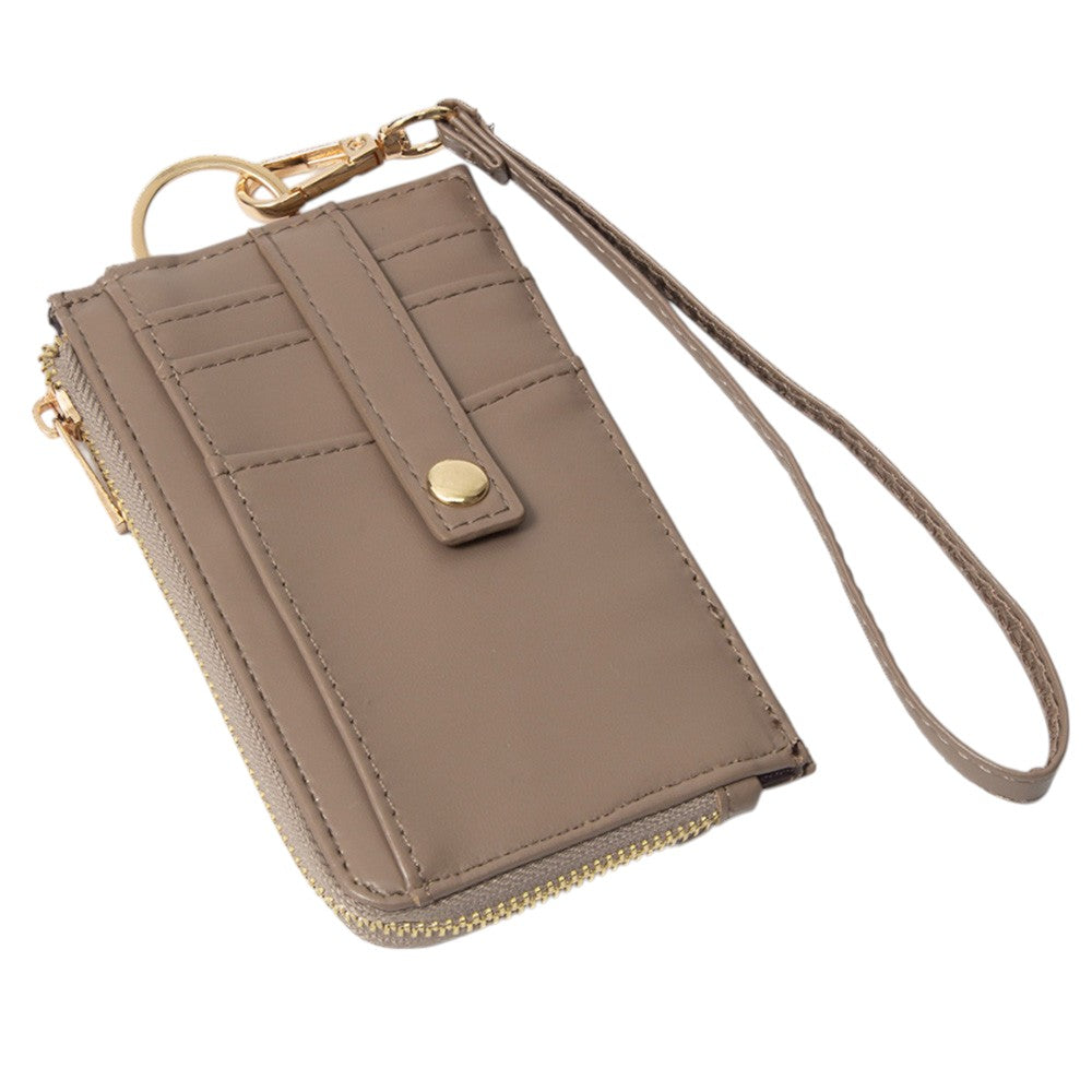 Faux Leather Basket Weave Flat Card Holder Wallet with Wristlet - Wallets