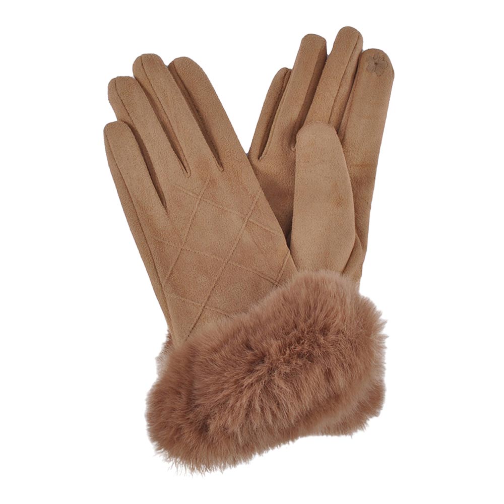 Taupe Fluffy Faux Fur Suede Touch Smart Gloves, give your look so much eye-catchy with gloves, a cozy feel. It's very attractive looking that will save you from cold and chill on cold days and the winter season. A pair of these gloves are awesome winter gift for your family, friends, anyone you love, and even yourself.