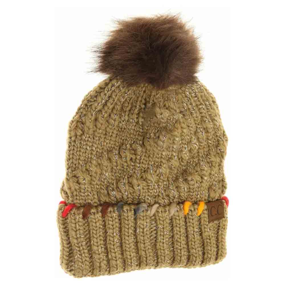 Taupe Fuzzy Lined Ombre Thread Accent Pom CC Beanie combines advanced comfort with subtle style. Featuring a plush fuzzy lining for enhanced warmth, its expertly crafted ombre thread details provide a sophisticated gradient effect. Finished with a classic pom, this beanie delivers both functional insulation and refined design, ideal for elevating cold-weather attire. 
