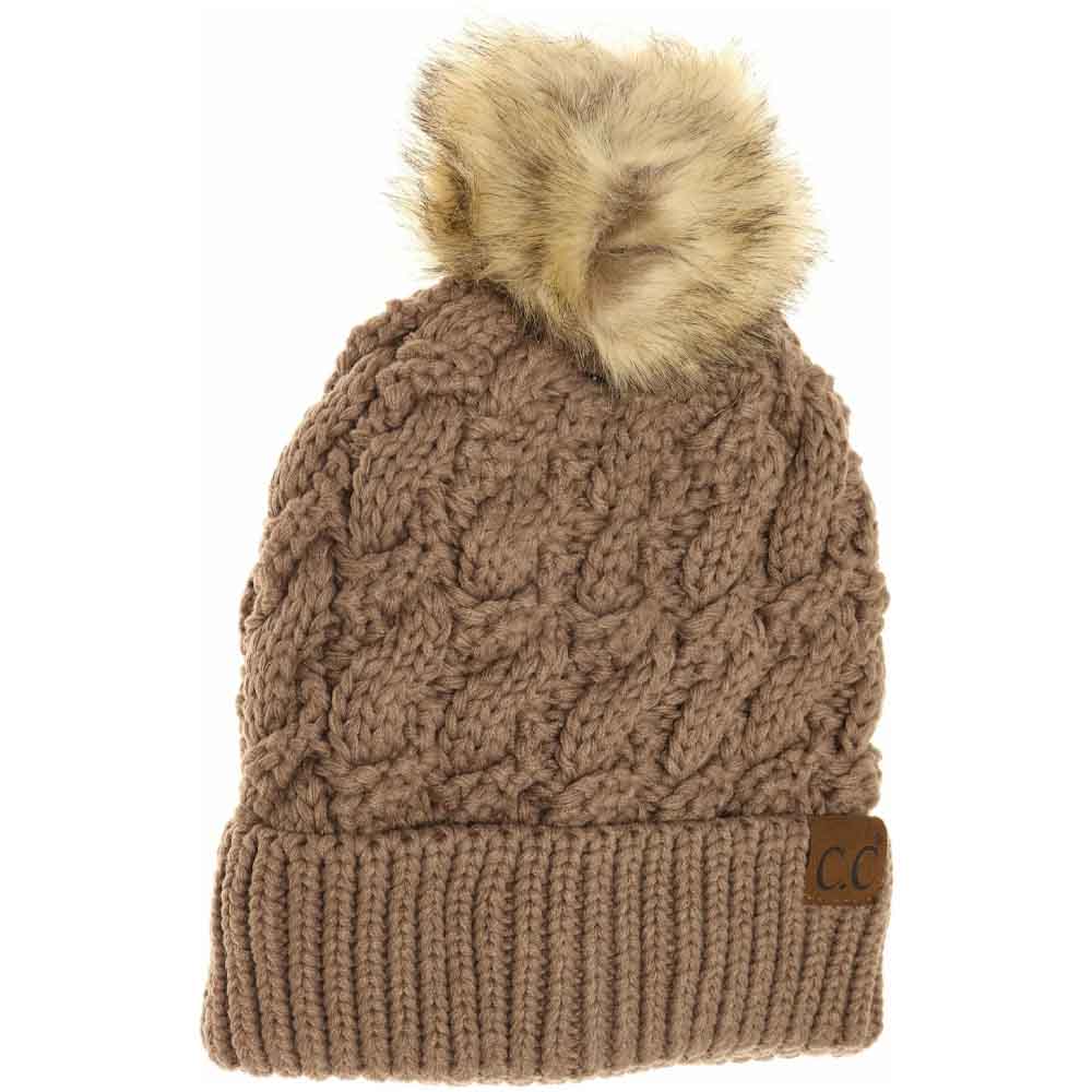 Taupe Ribbed Cable Knit Fur Pom Beanie combines classic cable knit craftsmanship with a contemporary ribbed texture for enhanced flexibility and fit. Crafted to provide warmth without compromising breathability, this beanie features a soft fur pompom for a stylish accent. Its structured design ensures lasting comfort, making it an ideal accessory for cold weather while maintaining a polished, sophisticated look. 
