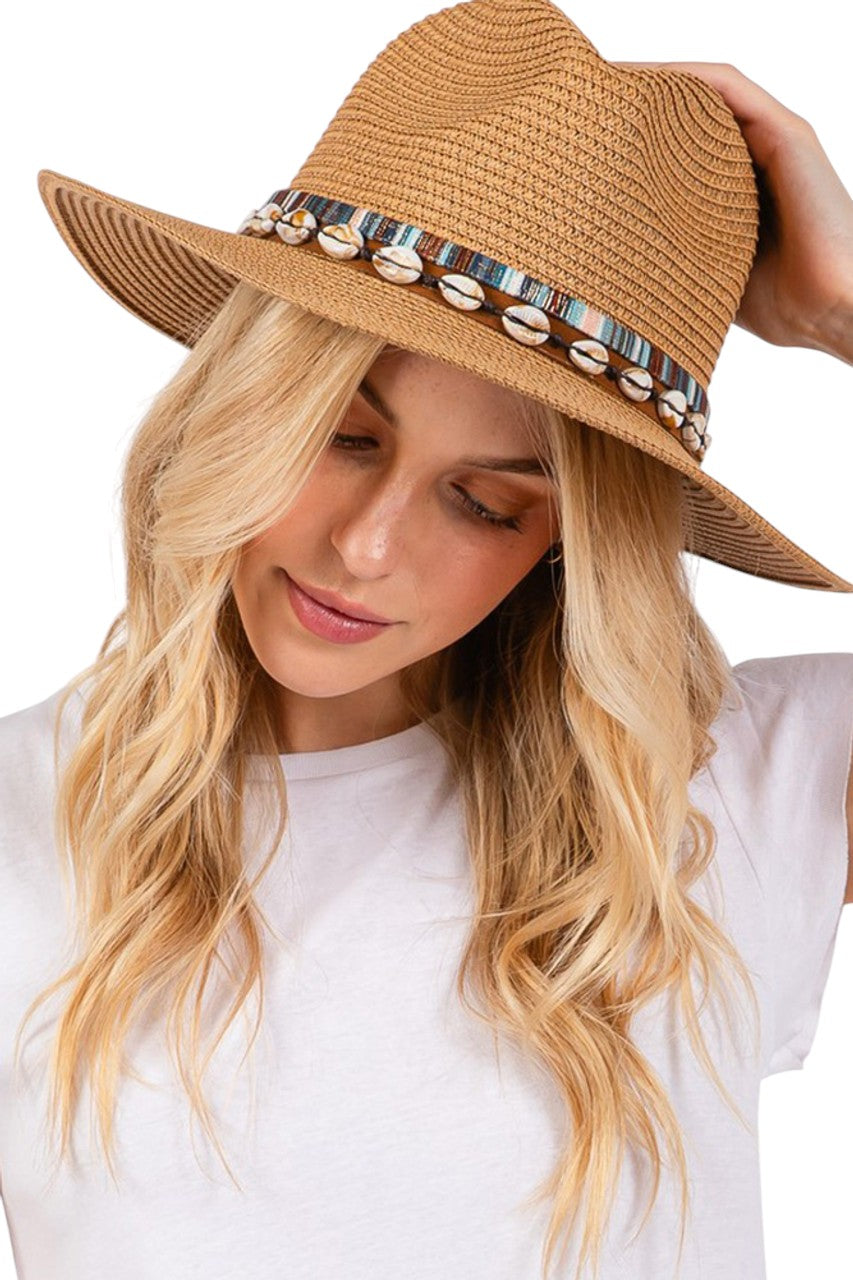 Taupe Shell and Multi Color Band Trim Summer Sun Hat combines sophisticated design with practical sun protection. The distinctive shell embellishment and artfully arranged multi-colour band trim create visual interest while maintaining structural integrity. Engineered with advanced materials that block harmful UV rays, this hat provides optimal shade for the face and neck while ensuring proper ventilation