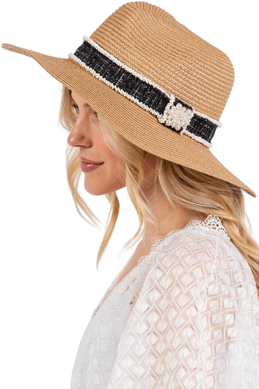 Taupe Tweed with Pearl Band Summer Straw Sun Hat delivers exceptional structural resilience with optimal weight distribution. The pearl band features precisely calibrated pearl-to-space ratios that create visual rhythm while reinforcing the critical crown-brim transition. The brim architecture incorporates a multi-density weave that maintains dimensional stability in variable humidity while offering comprehensive UV protection with a calculated 8.5-degree downward angle. 