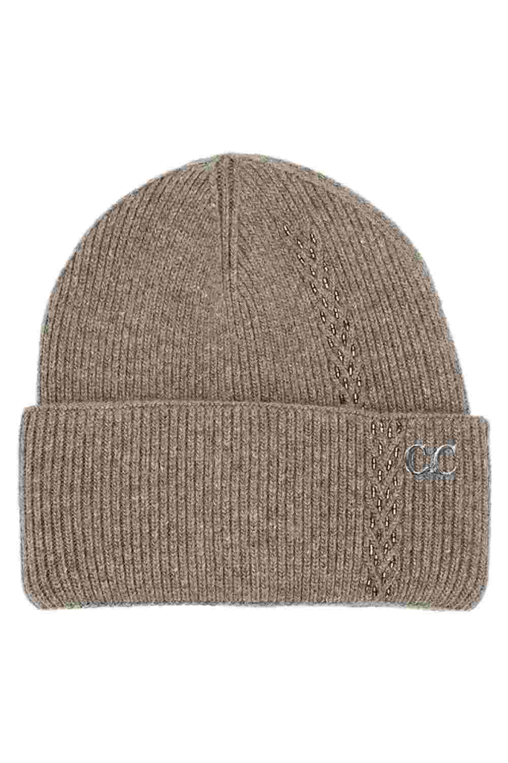 Taupe C.C Bead Embellishments Angora Cuff Beanie showcases a soft angora knit finished with delicate bead detailing for a stylish touch of sparkle. Designed with a cozy cuff and stretch fit, it keeps you warm and comfortable while elevating your winter look effortlessly.