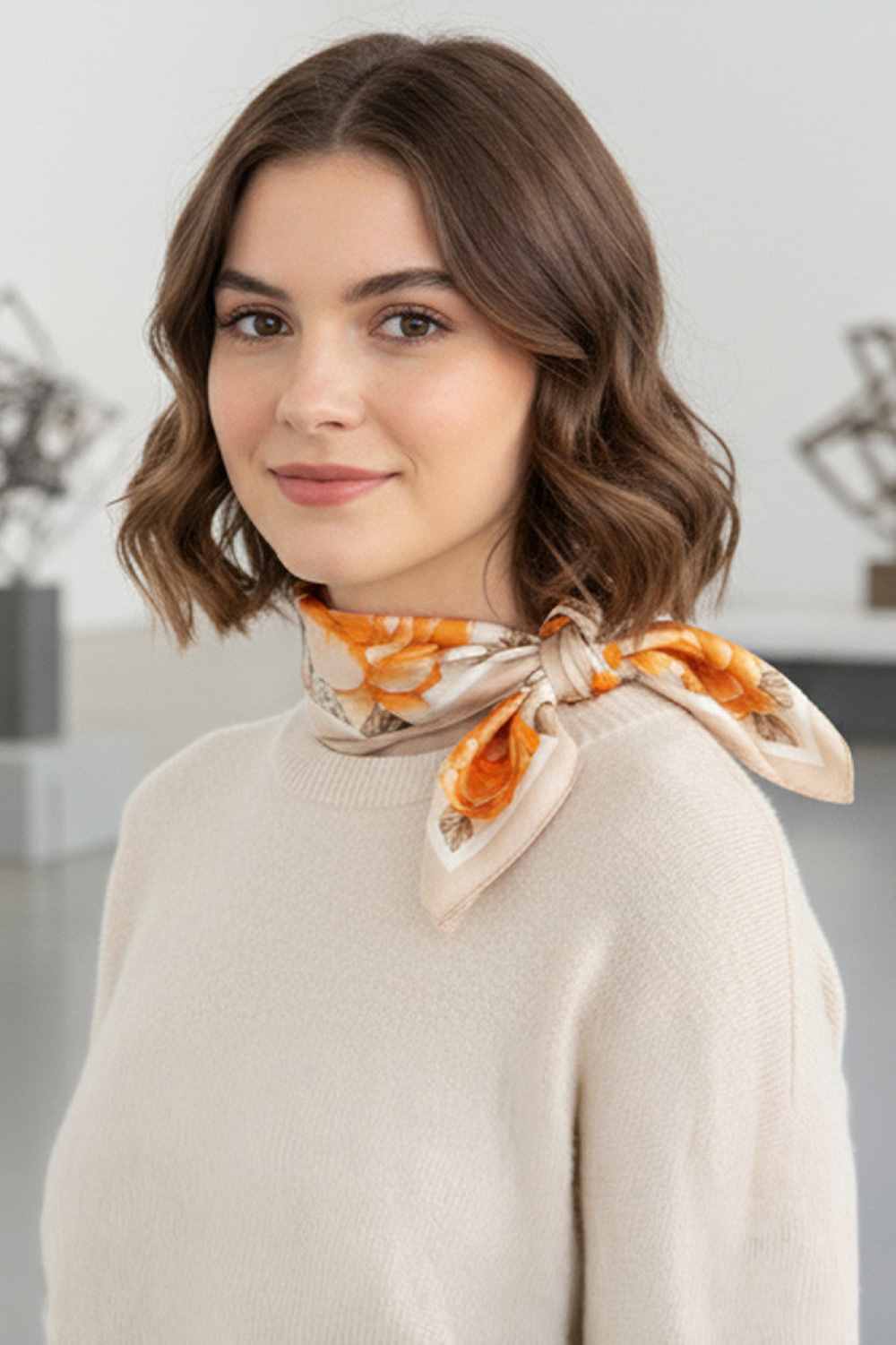 Taupe Elevate your accessory collection with this elegant rose floral print bandana scarf. Crafted from 100% lightweight polyester, it drapes beautifully and feels silky soft against your skin. The generous 27.5" x 27.5" square design offers versatile styling options wear it as a headscarf, neck wrap, or tie it to your bag for a pop of color. Perfect for any season, this timeless floral pattern adds sophistication to casual and dressed-up looks alike.