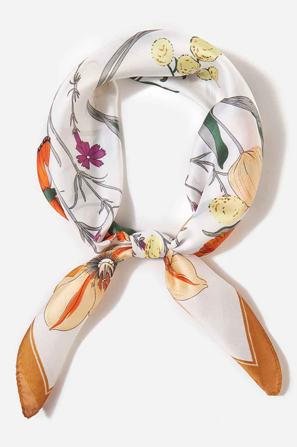 Taupe Elevate your summer style with this charming floral pattern bandana scarf. Crafted from lightweight 100% polyester, it's the perfect accessory for warm weather breathable, comfortable, and effortlessly versatile. The generous 27.5" x 27.5" square size works as a headscarf, neck wrap, or shoulder accent. Whether you're heading to the beach, running errands, or adding a pop of color to any outfit, this scarf delivers both function and fashion. Easy to care for and designed for everyday wear.