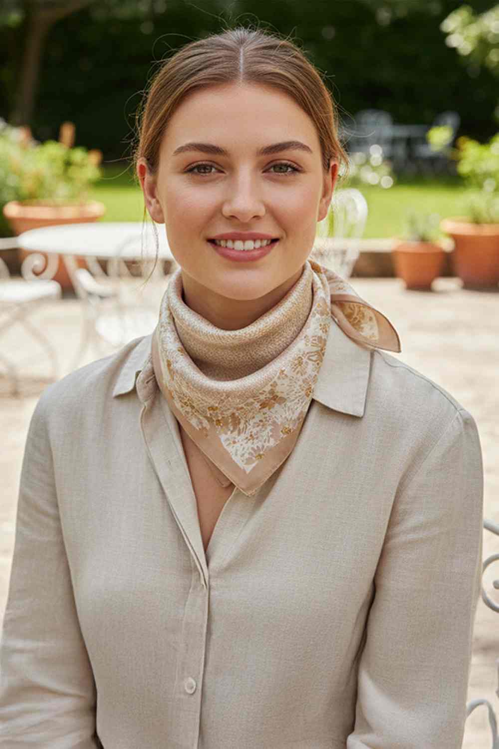 Taupe Elevate your accessory game with this versatile bandana scarf, featuring a striking floral and noisy square center print. Crafted from 100% lightweight polyester, it drapes beautifully with a silky finish that feels luxurious against your skin. The generous 27.5" x 27.5" size offers endless styling possibilities wear it as a headscarf, neck wrap, or tie it to your bag for a pop of color. Perfect for all seasons, this easy-care piece transitions seamlessly from casual to chic. Made in China.