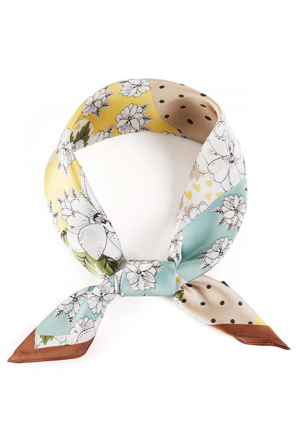 Taupe Elevate your accessory game with this versatile bandana scarf featuring a stunning floral and wavy strip multi-pattern print. Crafted from 100% lightweight polyester with a silky finish, it drapes beautifully and feels luxurious against your skin. The generous 27.5" x 27.5" square size offers endless styling possibilities wear it as a headscarf, neck wrap, or tie it to your bag for a pop of color. Perfect for adding effortless elegance to any outfit, whether you're dressing up or keeping it casual. A 
