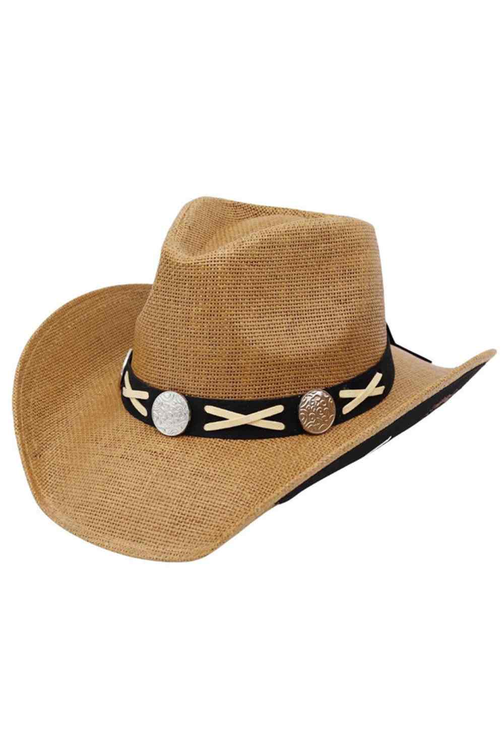 Taupe Embrace authentic Western style with this striking cowboy hat featuring a bold horse and horseshoe print. Crafted from 100% paper for breathable comfort, the design showcases decorative X-lace detailing and ornamental conchos that capture classic cowgirl charm. The under-brim construction adds dimension and visual interest. Perfect for rodeos, country events, or everyday Western wear. Made in China.