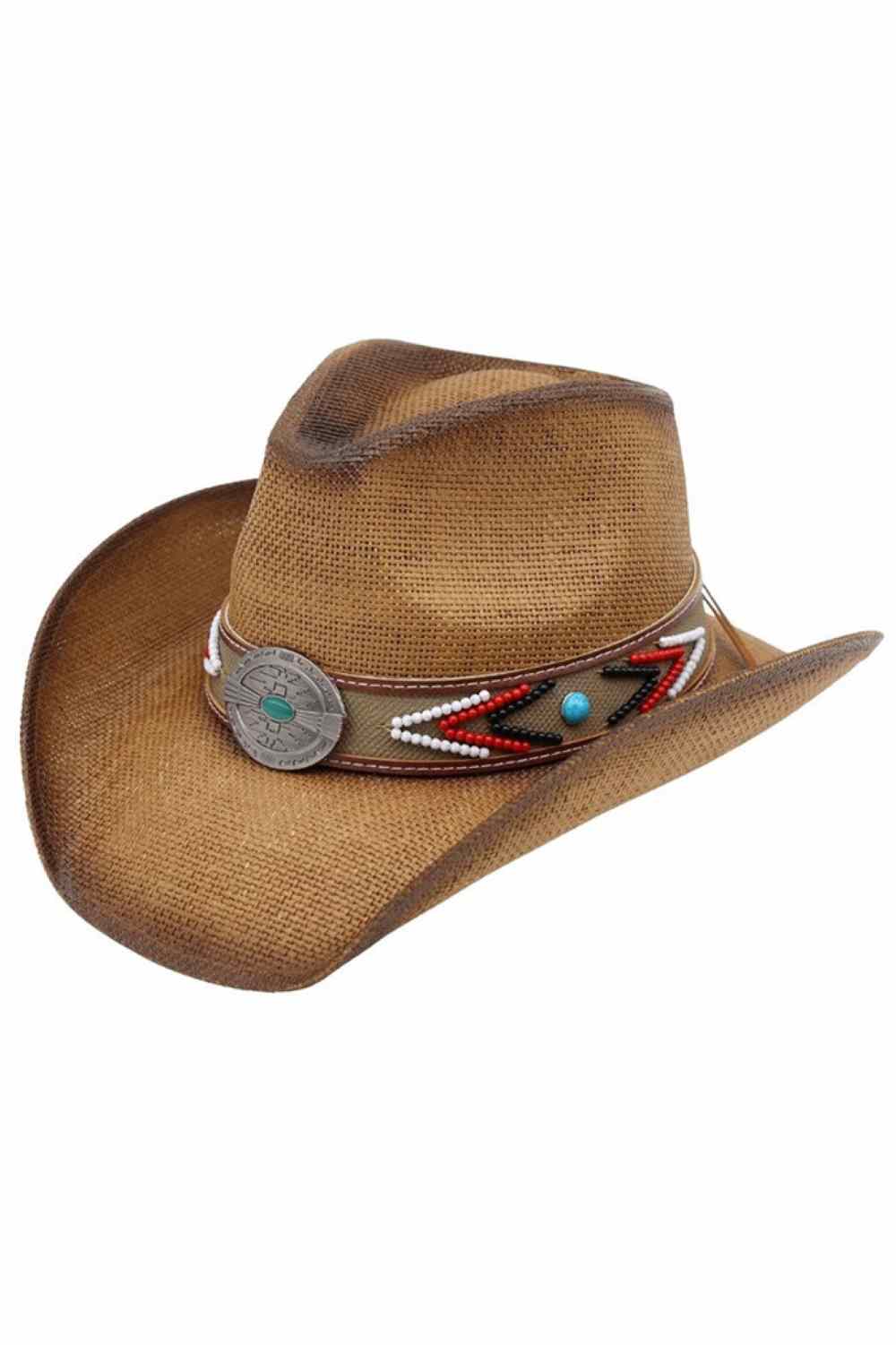 Taupe Embrace authentic Western style with this striking cowboy hat featuring a bold horse and horseshoe print. Crafted from 100% paper for breathable comfort, the design showcases decorative X-lace detailing and ornamental conchos that capture classic cowgirl charm. The under-brim construction adds dimension and visual interest. Perfect for rodeos, country events, or everyday Western wear. Made in China.