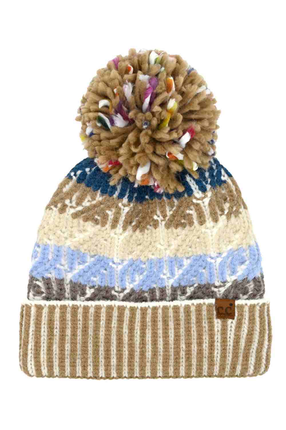 Taupe Cable Color Block Pom C.C Beanie combines classic cable knit texture with a vibrant color block design for a modern twist on winter essentials. Featuring a soft pom-pom on top, this beanie offers both style and warmth. Crafted to provide comfortable wear in cold weather, it’s an expert choice for those seeking functional yet fashionable headwear.