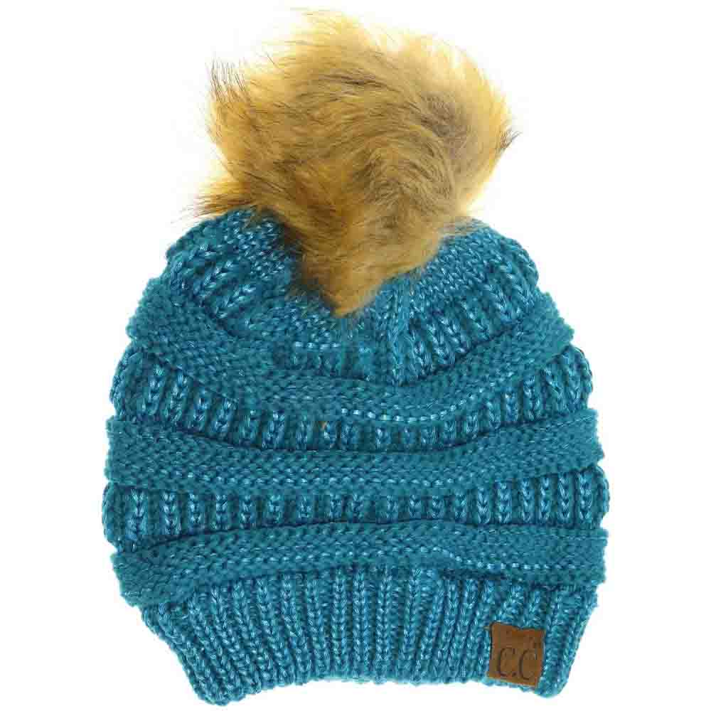 Teal Metallic Fur Pom CC Beanie combines premium craftsmanship with modern aesthetics, featuring a metallic-threaded knit that adds subtle shimmer and a high-quality faux fur pom for a refined finish. Engineered to provide superior warmth and comfort, this beanie ensures a snug fit and durability, making it an essential accessory for cold-weather attire that balances functionality with sophisticated style. 