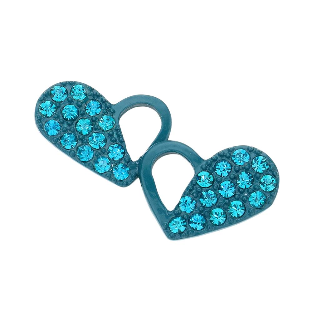 Pave Heart Stud Earrings - Teal - Earrings