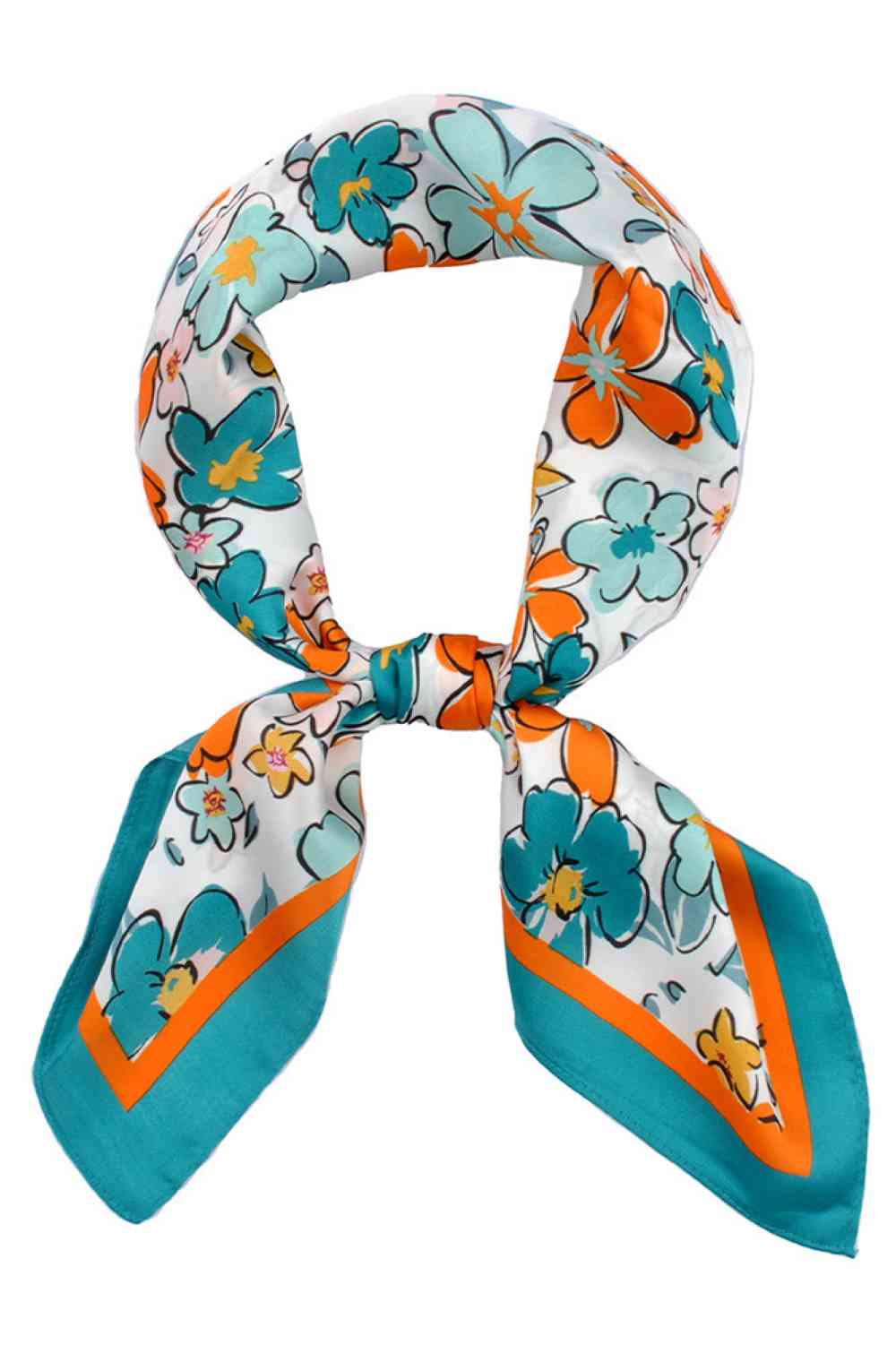 Teal Elevate your summer style with this charming floral illustrated print bandana scarf. Crafted from lightweight 100% polyester, it's perfect for warm weather wear tie it around your neck, head, or wrist for effortless versatility. The generous 27.5" x 27.5" square design offers endless styling possibilities. Whether you're heading to the beach, running errands, or adding a pop of color to any outfit, this scarf delivers comfort and flair in one beautiful piece.