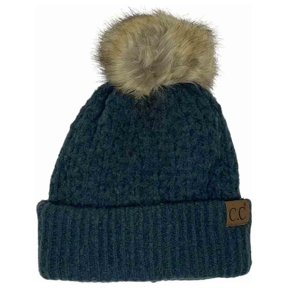 Teal Grey Solid Smocked Stitch Fur Pom C.C Beanie combines expert craftsmanship with functional winter style. Featuring a tightly smocked stitch pattern, this beanie ensures durability and a comfortable fit. The luxurious fur pom adds a refined accent, elevating this essential cold-weather accessory. Its design provides warmth without bulk, making it an excellent choice for outdoor activities or everyday wear during chilly seasons. 