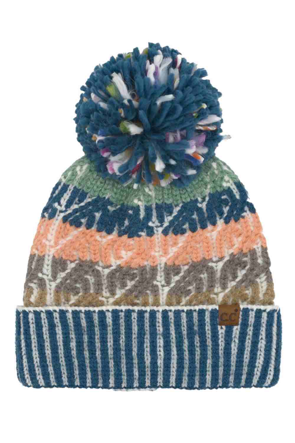 Teal Cable Color Block Pom C.C Beanie combines classic cable knit texture with a vibrant color block design for a modern twist on winter essentials. Featuring a soft pom-pom on top, this beanie offers both style and warmth. Crafted to provide comfortable wear in cold weather, it’s an expert choice for those seeking functional yet fashionable headwear.
