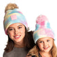 C.C Tie Dye Beanie With Rubber Patch With Natural Fur Pom