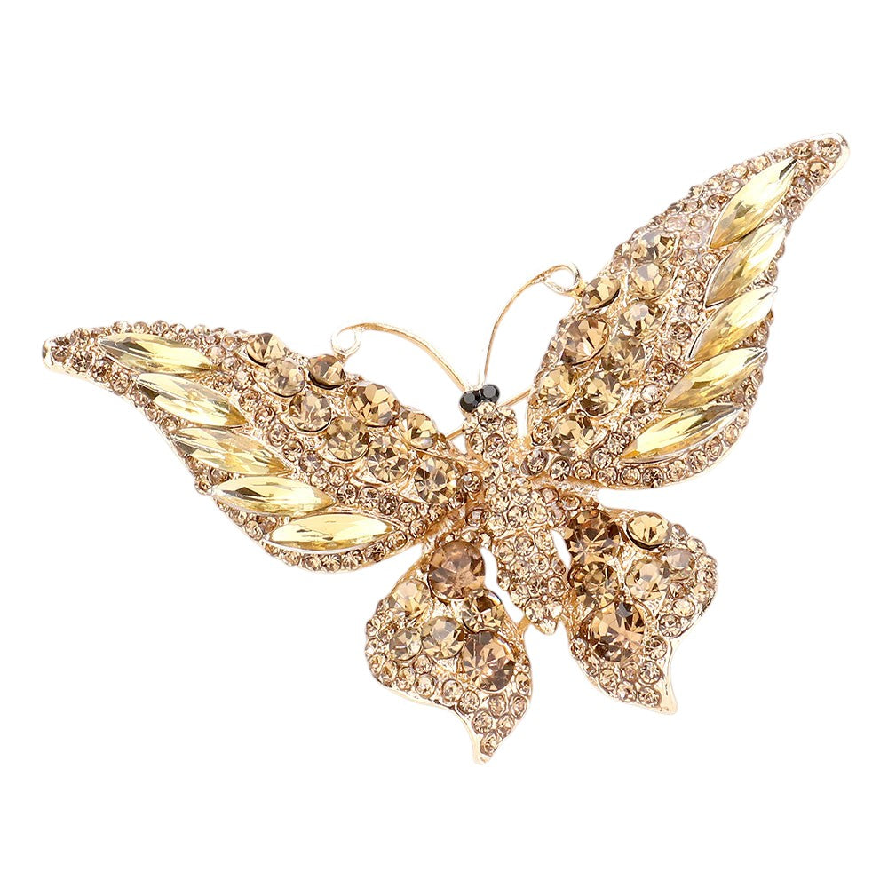 Topaz Aqua Glass Crystal Butterfly Pin Brooch is expertly crafted with sparkling glass crystals, adding a touch of elegance and sophistication to any outfit. With its timeless butterfly design, this tasteful accessory is perfect for any occasion. Enhance your ensemble with a touch of shimmer and charm.