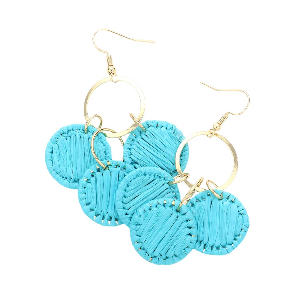 Turqouise Open Circle Woven Raffia Link Dangle Earrings, turn your ears into a chic fashion statement with these woven raffia link dangle earrings! The beautifully crafted design adds a gorgeous glow to any outfit. Put on a pop of color to complete your ensemble in perfect style. Complete your look with these open-circle woven raffia earrings. 