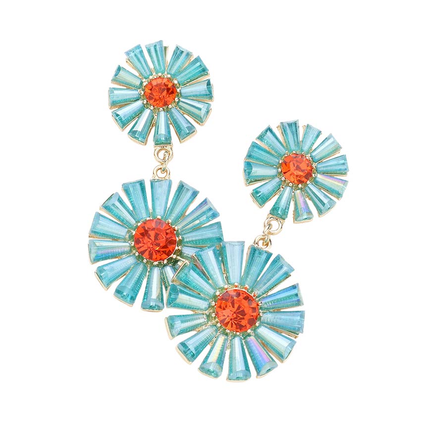Turquoise Beautiful Beaded Double Flower Link Dangle Earrings, enhance your attire with these beautiful flower link dangle earrings to show off your fun trendsetting style. It is perfect for flower lovers. These earrings will garner compliments all day long. These are perfect gifts for birthdays, Mother’s Day, anniversaries, etc