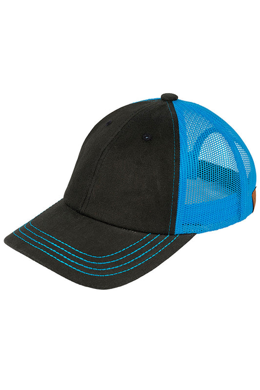 Turquoise  C.C Black with Color Mesh Baseball Cap is both stylish and comfortable. Made with high-quality materials and a breathable mesh design, it's perfect for any outdoor activity. Stay cool and protected from the sun while adding a pop of color to your outfit. The perfect accessory for all your adventures!
