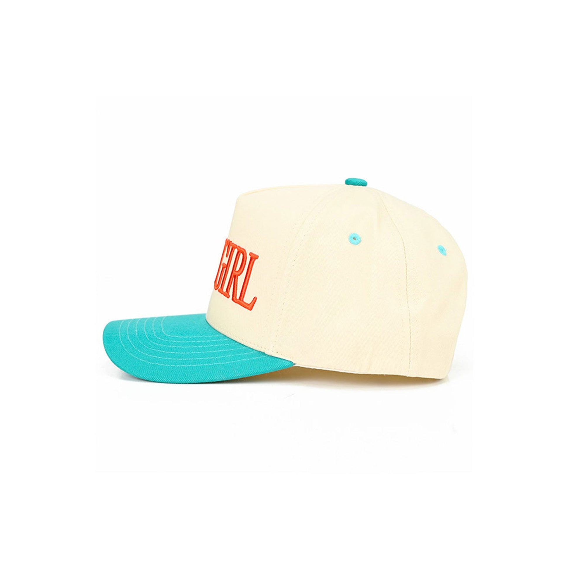 Turquoise The C.C SHOWGIRL Letter Two-Tone Trucker Cap features bold “SHOWGIRL” lettering with a stylish two-tone design for a standout, fashion-forward look. Finished with a breathable mesh back and adjustable snap closure, it offers lightweight comfort and a customizable fit for everyday wear.