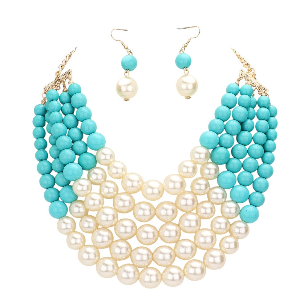 Chunky Multi Strand Pearl Bib Necklace