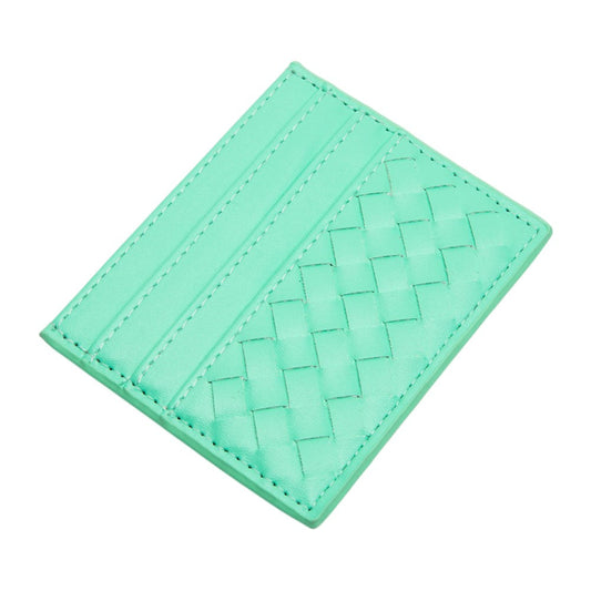 Turquoise Faux Leather Basket Weave Card Holder Wallet boasts a stylish basket weave design. Made from durable materials, it can securely hold multiple cards and cash while keeping a slim profile. Perfect for those looking for a sophisticated and functional accessory.