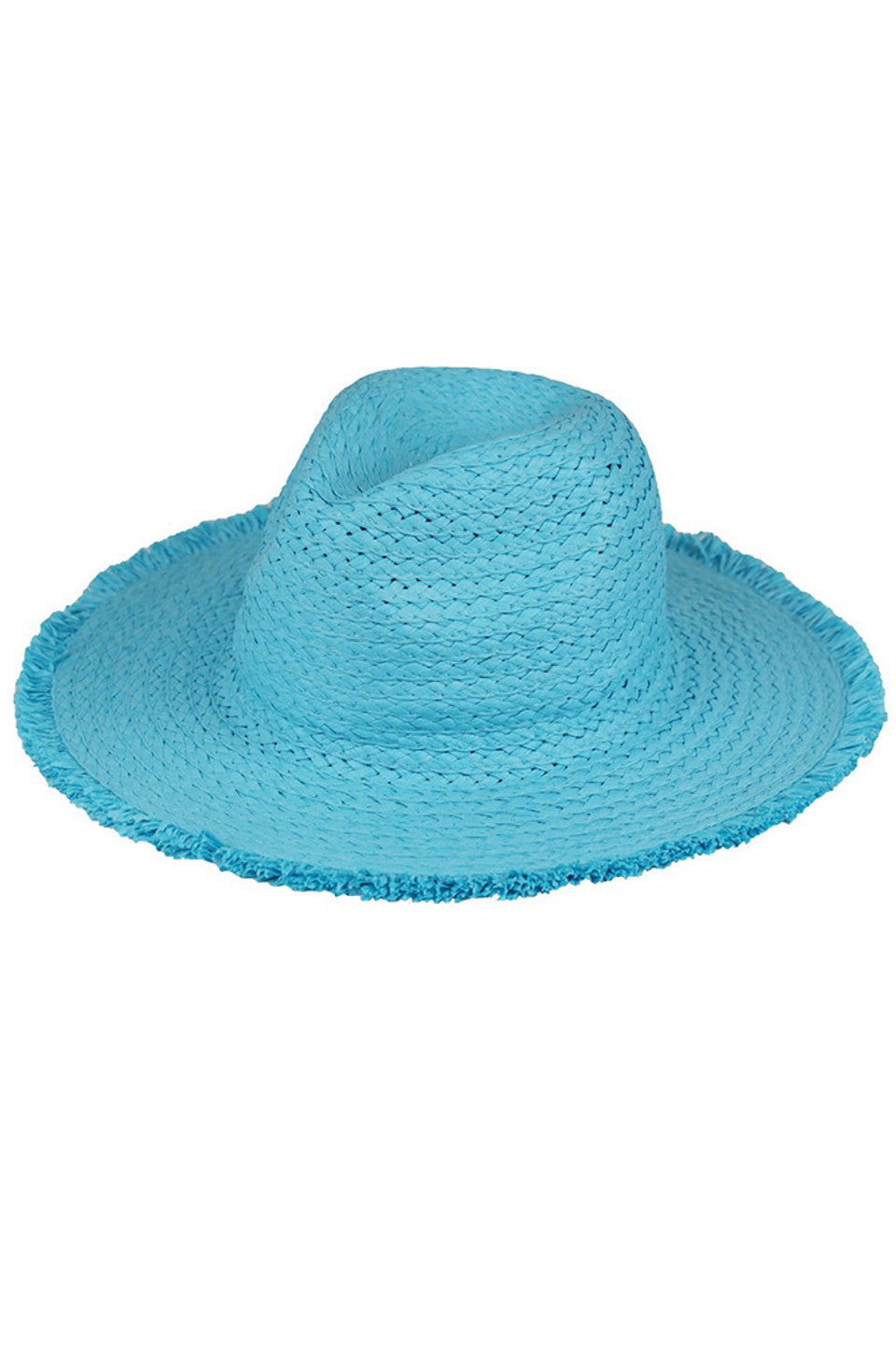 Turquoise Frayed Solid Straw Hat features advanced fibre craftsmanship, with controlled fraying that adds texture while maintaining structure. It's a solid build that uses a unique density gradient to enhance UV protection where it's needed most. The crown design includes subtle ergonomic curves to evenly distribute pressure, and the brim is reinforced to keep its shape. The natural straw is specially treated to resist humidity and deformation, without losing its breathable quality or authentic look. 