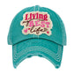 Turquoise Living My Best Life Message Vintage Baseball Cap, is the perfect way to express your state of mind. Crafted from lightweight cotton twill, it's flexible and comfortable even in hot weather. With an adjustable slide closure, this cap is a great fit for anyone. Be sure to live your best life with this stylish cap.