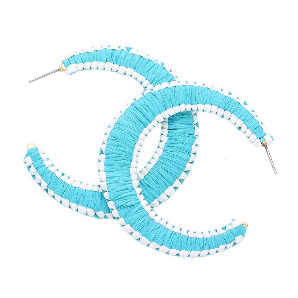 Turquoise Woven Raffia Hoop Earrings! These dangly accessories bring a touch of shimmer and shine to any look. Great for birthdays, anniversaries, or just because - these earrings are the perfect gift for your special someone (or yourself!). Get ready to make a sartorial statement! Awesome everyday day wear, pairs well with any outfit.
