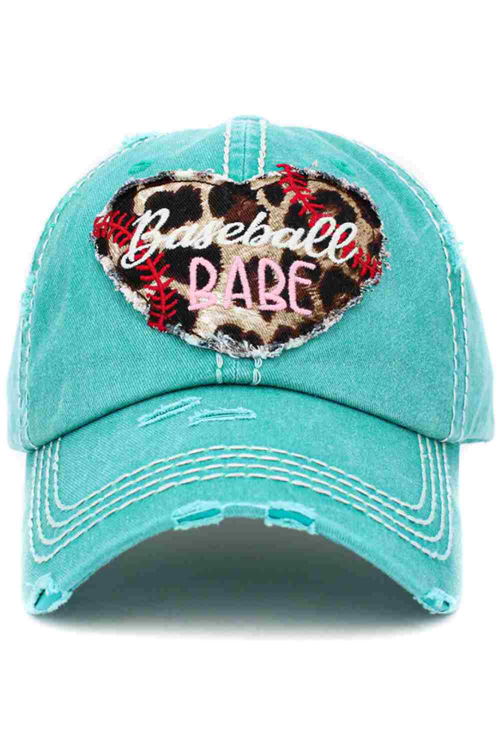 Turquoise Bring sporty charm to your everyday look with the Baseball Babe vintage baseball cap, featuring a classic distressed finish and playful embroidered design. Comfortable and adjustable for all-day wear, this casual cap is perfect for game days, errands, or relaxed weekend outings.