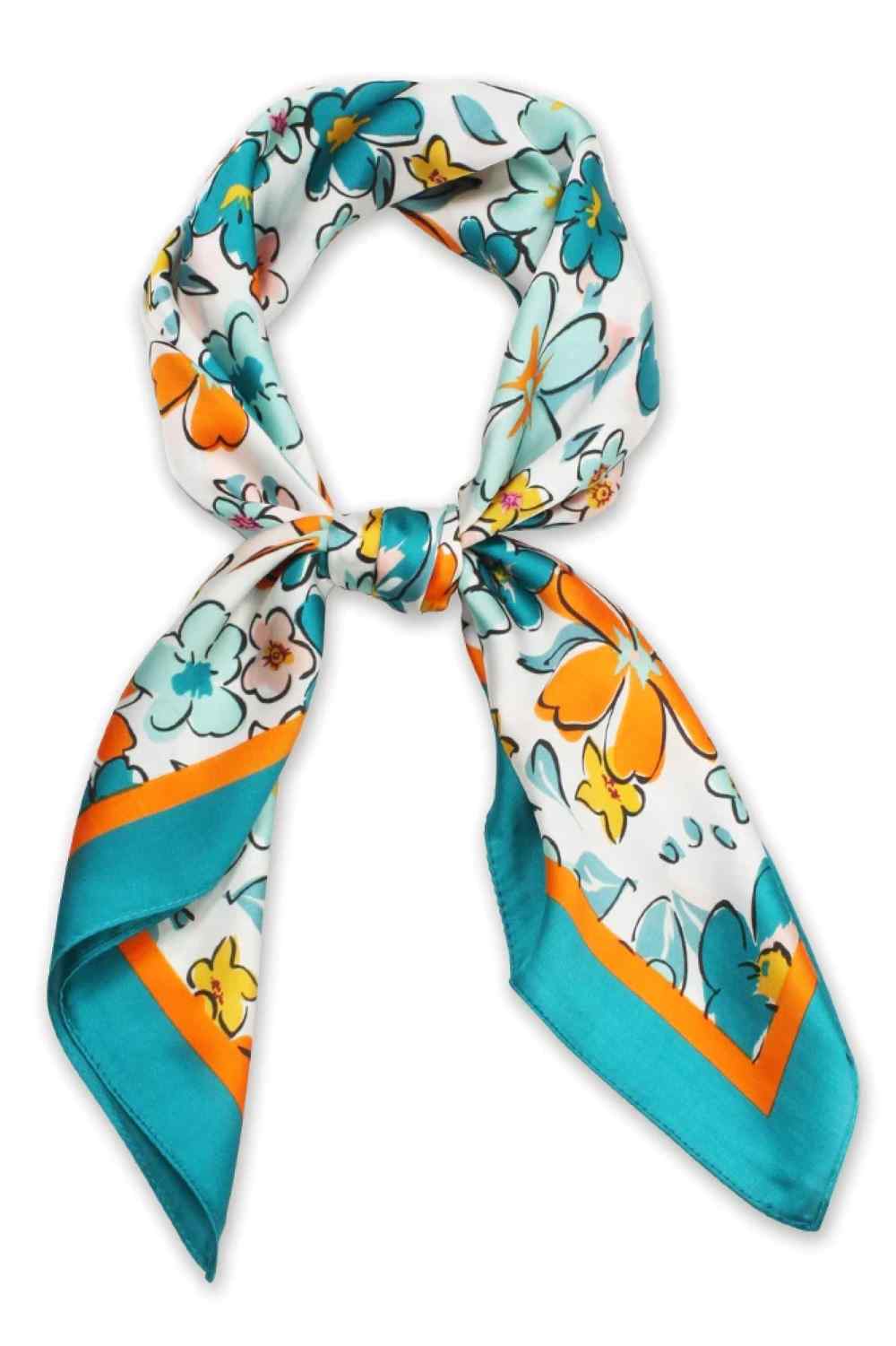 Turquoise Elevate your accessory game with this stunning Flower Pattern Print Satin Square Scarf. Crafted from luxurious 100% polyester with a silky satin finish, this 27.5" x 27.5" scarf drapes beautifully around your neck, shoulders, or hair. The delicate floral print adds a touch of elegance to any outfit, whether you're dressing up for a special occasion or adding flair to your everyday look. Versatile, lightweight, and easy to style, this scarf is the perfect finishing touch for any wardrobe.