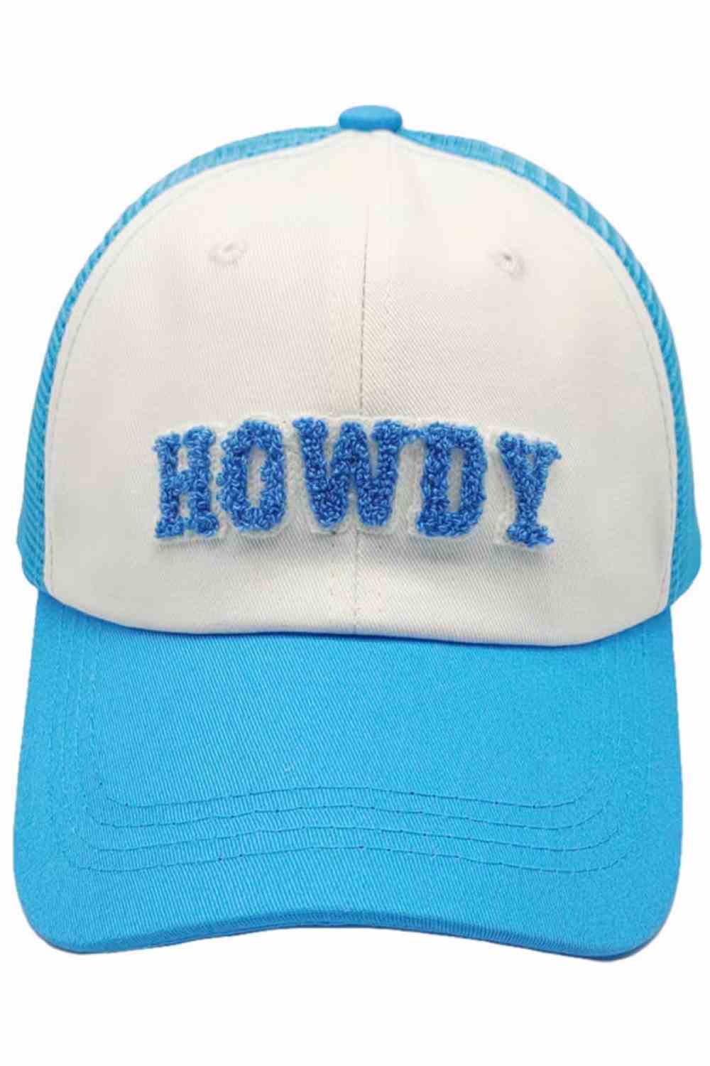 Turquoise Show off a classic Western style with this HOWDY mesh back baseball cap, featuring a bold front embroidery and a breathable mesh back for all-day comfort. The adjustable snap closure and curved brim make it perfect for outdoor adventures, casual outings, and sunny days on the go.
