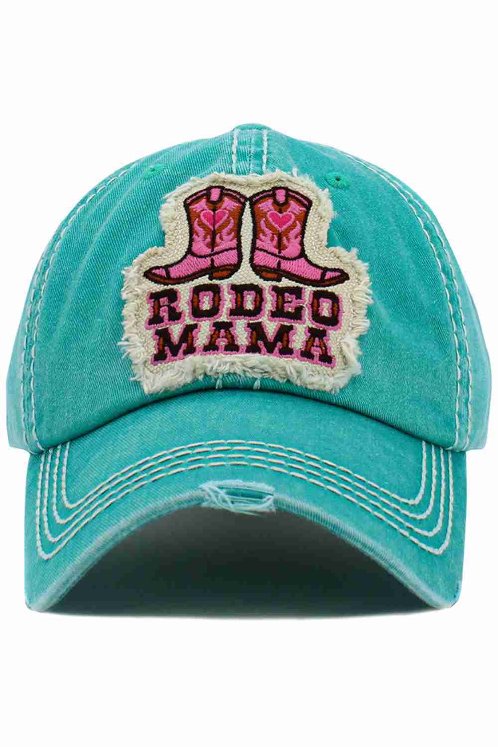 Turquoise The RODEO MAMA Washed Vintage Baseball Cap features a bold, western-inspired slogan with a perfectly worn-in vintage wash for a laid-back, confident look. Comfortable and easy to style, it’s ideal for everyday wear, country vibes, and casual outings.